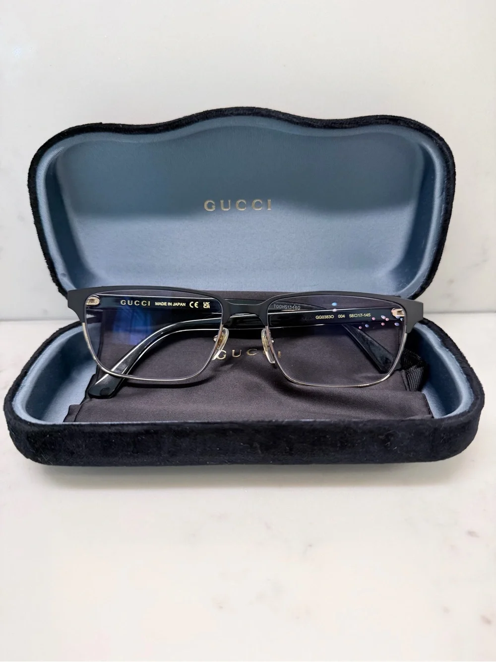 Gucci Black and Gold Men’s Metal-Acetate Semi-Rim Glasses GG03830